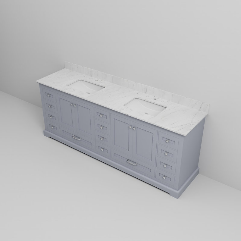 Dukes 84" Dark Grey Double Vanity with White Carrara Marble Top