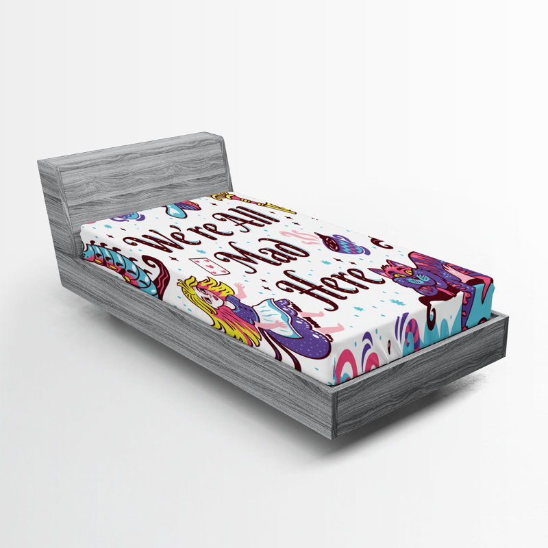 Multicolore Ambesonne, ensemble de 2 draps-housse Alice au pays des merveilles, Drap-housse de taille simple