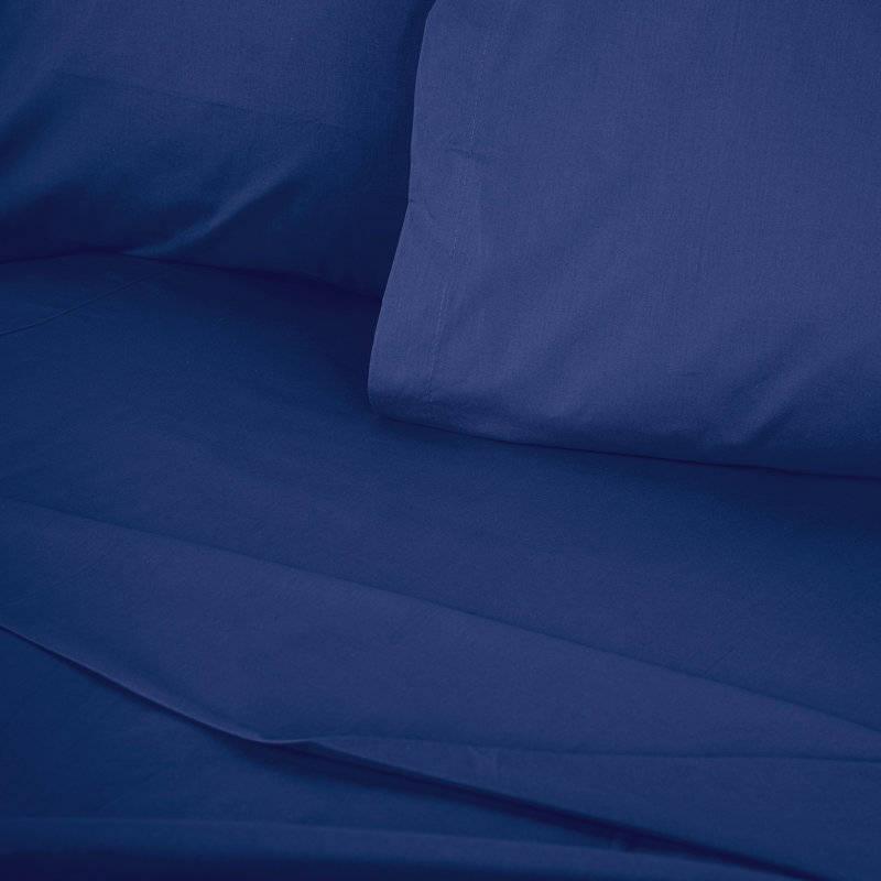 Premium Ranforce Single Fitted Sheet, Dark Blue, 35.4 x 74.8 x 11.8 inches | 100% Cotton, 155 Thread Count | Machine Washable, Soft & Durable | Perfect for Comfortable Sleep and Easy Care
