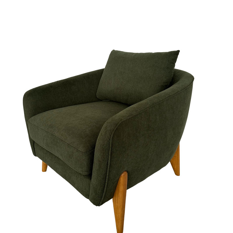 Chaise d'appoint rembourrée moderne Kellan avec pieds et dossier en bois massif, Green