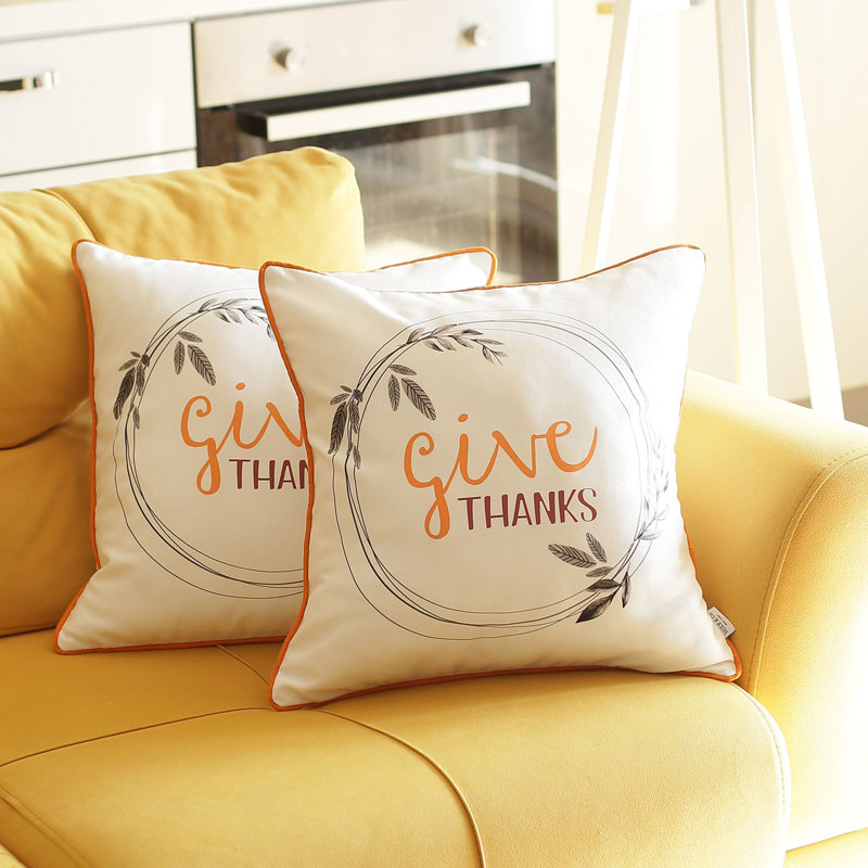 Thanksgiving White and Orange Polyester Pillow Covers, Set of 2
