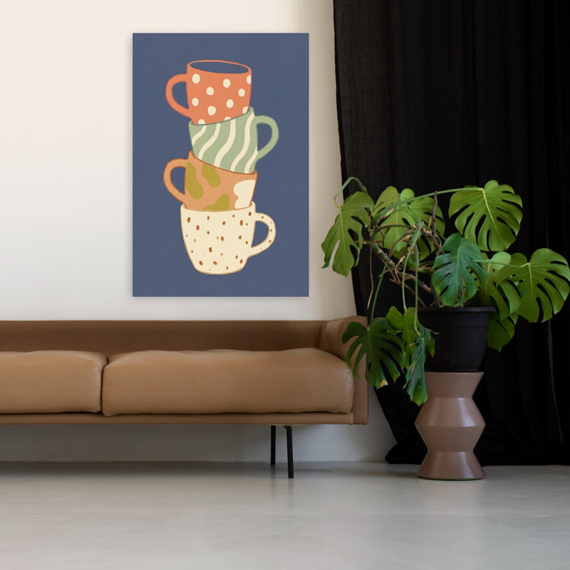 Cozy Mugs empilées, architecture rustique moderne colorée, art mural, H 48 po x l 32 po