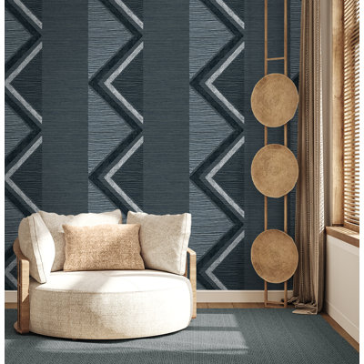 Designs Aegean Blue Beswick Chevron Non-Woven Unpasted Wallpaper