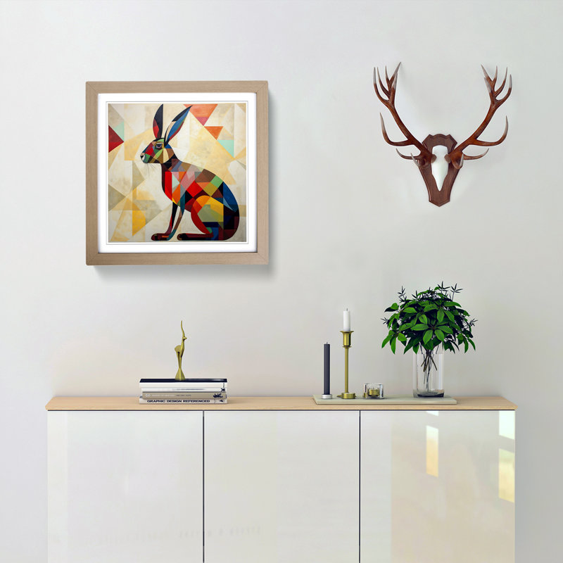 Hare Constructivism No.1 - Single Picture Frame Print on Wood, Oak