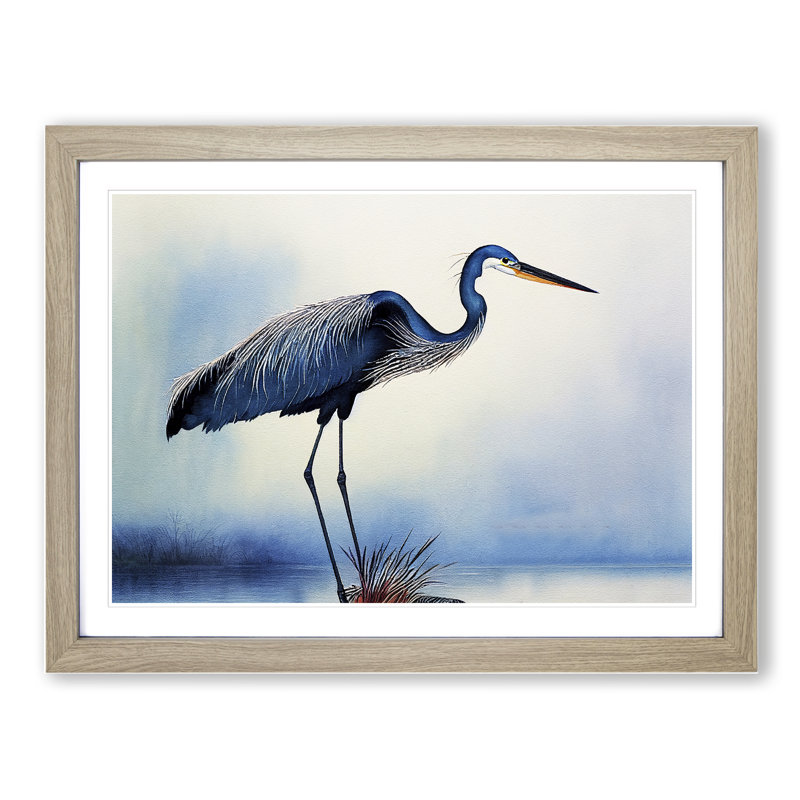 Heron Bird Vol.2 - Single Picture Frame Print, 46cm H x 64cm W x 2cm D, Oak