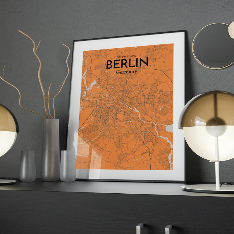Berlin City Map In Orange - No Frame Print, 24cm H x 18cm W x 0.05cm D
