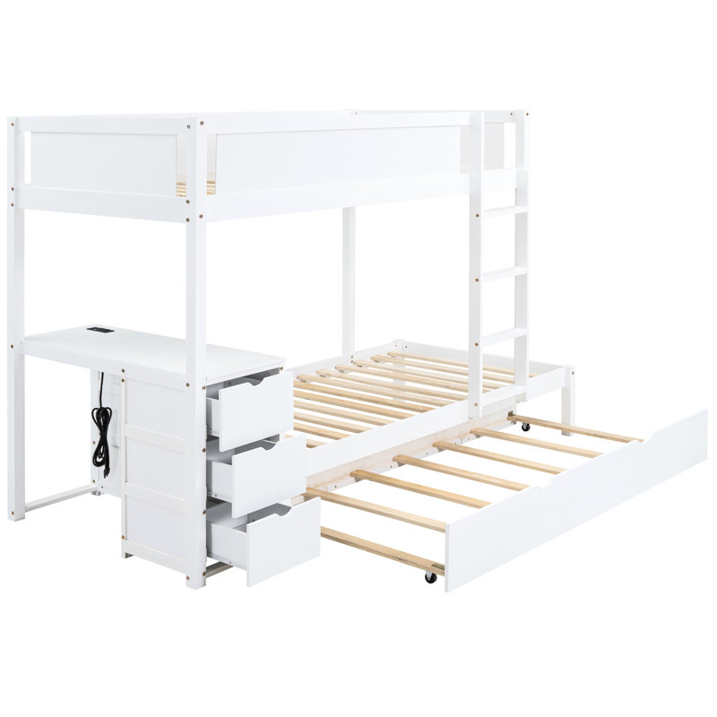 Lit superposé avec bureau et rangement en blanc