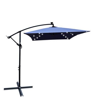 Parasol de terrasse rectangulaire 2X3m à énergie solaire à DEL avec parasol imperméable à 6 côtes avec manivelle et base en croix pour terrasse de jardin