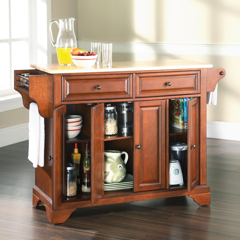 Bert Solid Wood Top Kitchen Island, Classic Cherry
