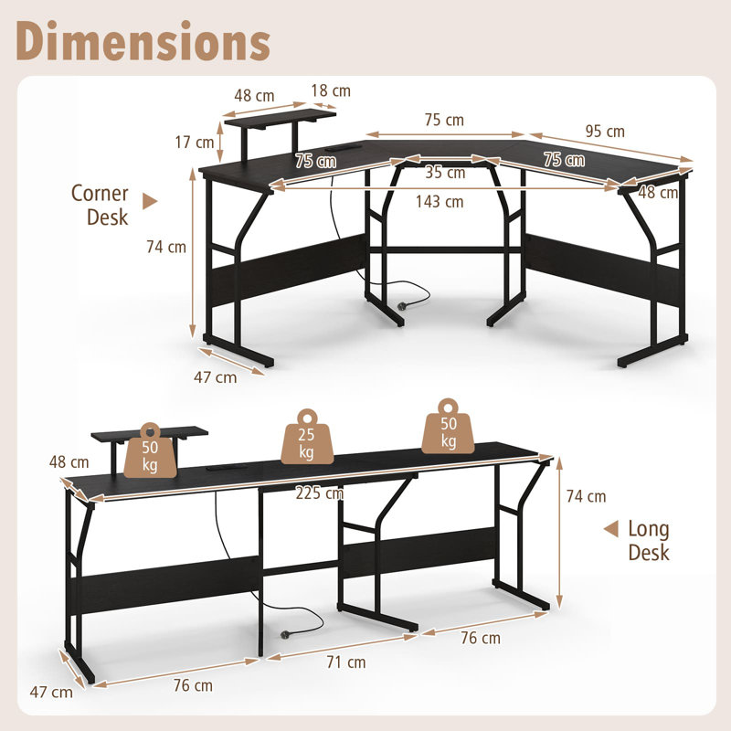 Zafiro L-Shaped Computer Desk, Black