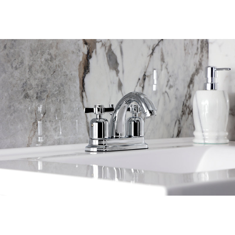 Kingston Brass Millennium Two-Handle 3-Hole Deck Mount 4" Centerset Bathroom Faucet with Plastic Pop-Up, Polished Chrome