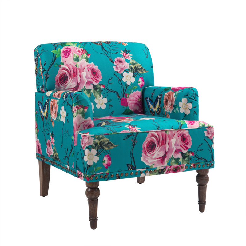 Arian 73 Cm Wide Cotton Armchair, Pink Floral Linen Blend