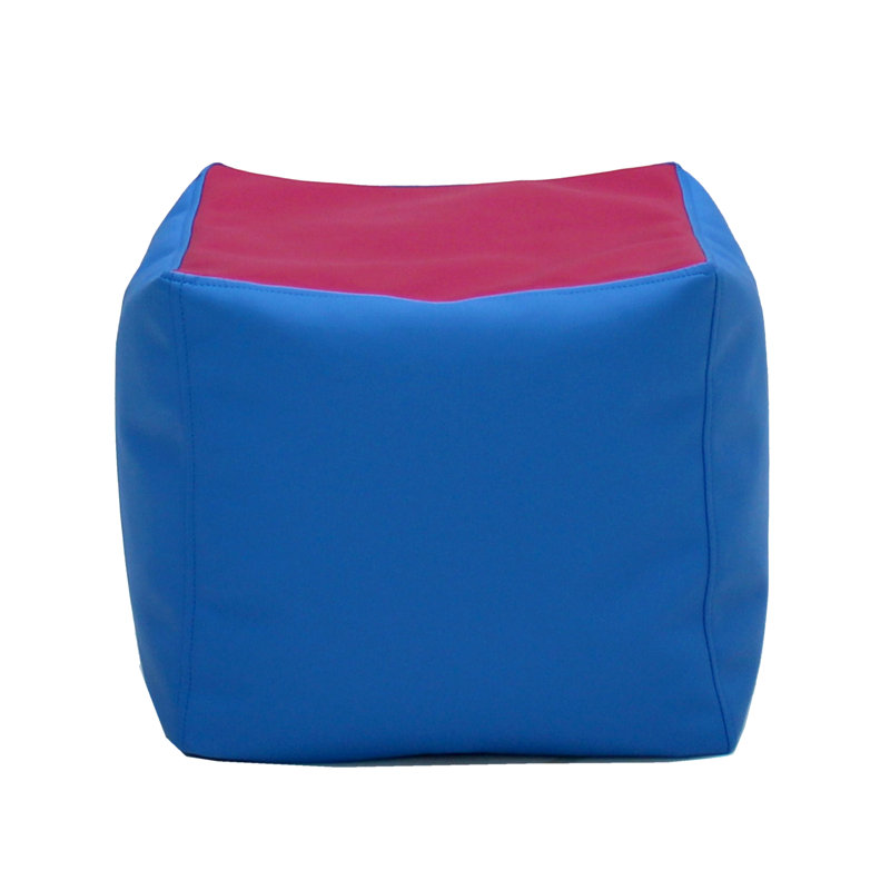 SoftScape 14" Wide Faux Leather Square Pouf Ottoman, Lime/Raspberry Faux Leather