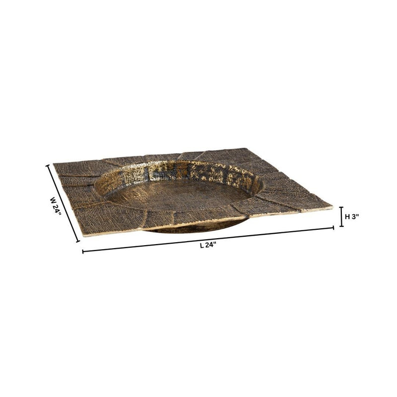 Baxter Metal Decorative Tray, Antique Brass, 3" H x 24" W x 24" D