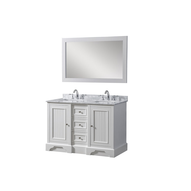 Rhian 48 " W Freestanding Standard Free Standing 2 Double Vanity Bathroom Vanity With Marble Top with Mirror