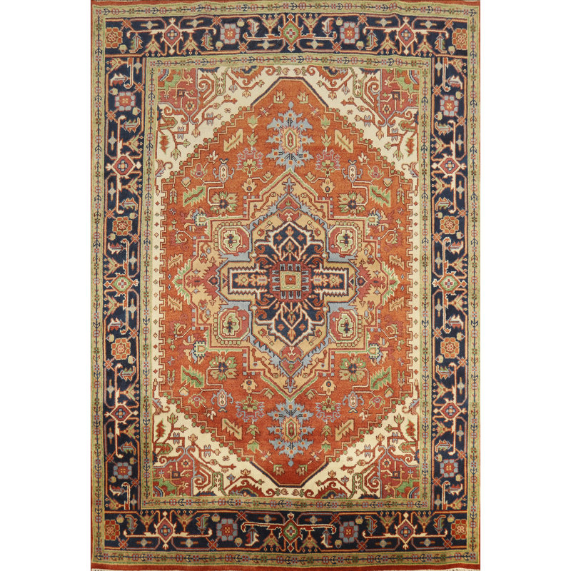Tapis traditionnel indien en laine orange 8 x 10