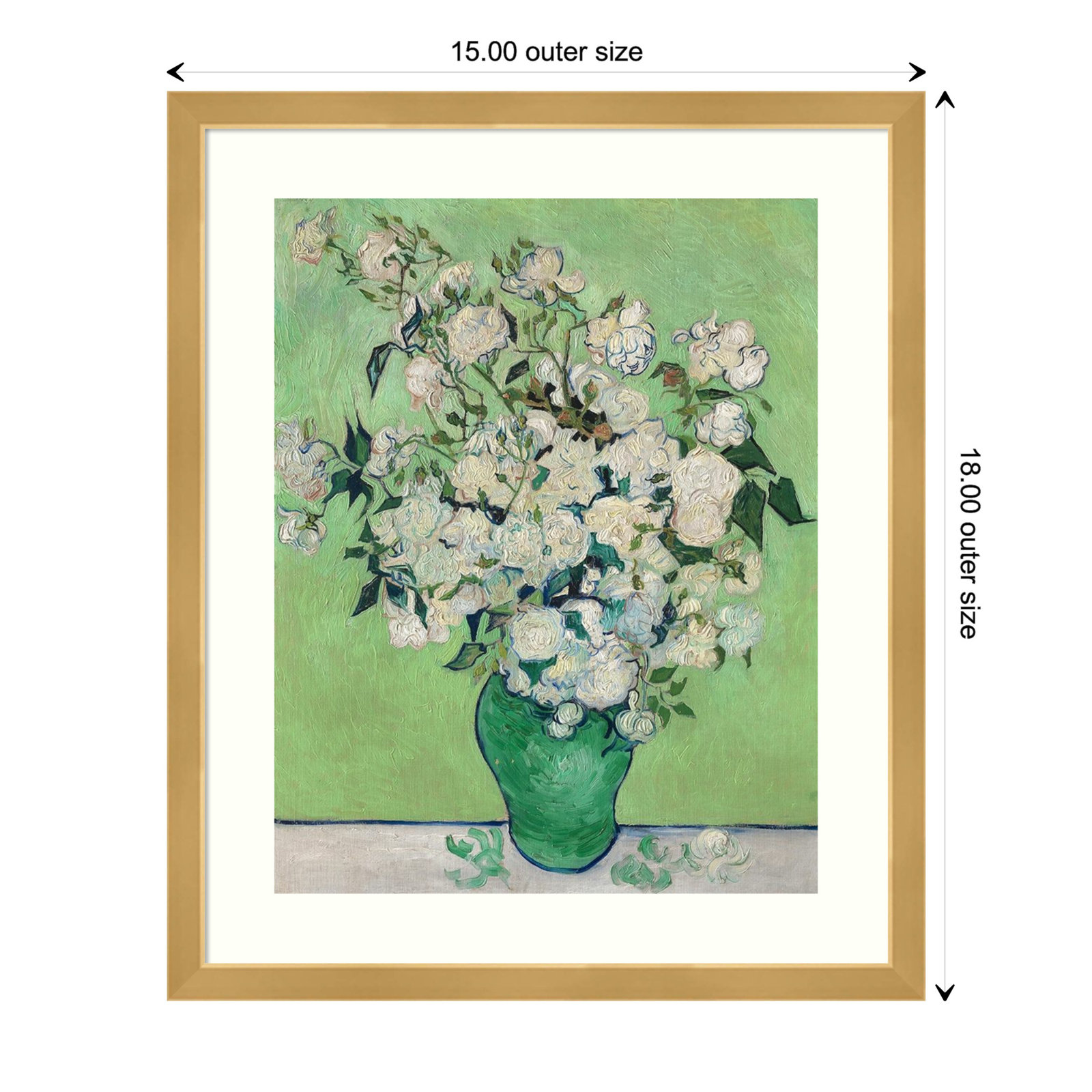 Roses, 1890 (Green Vase) Painting, Gold, 18.17" H x 15.17" W x 0.88" D