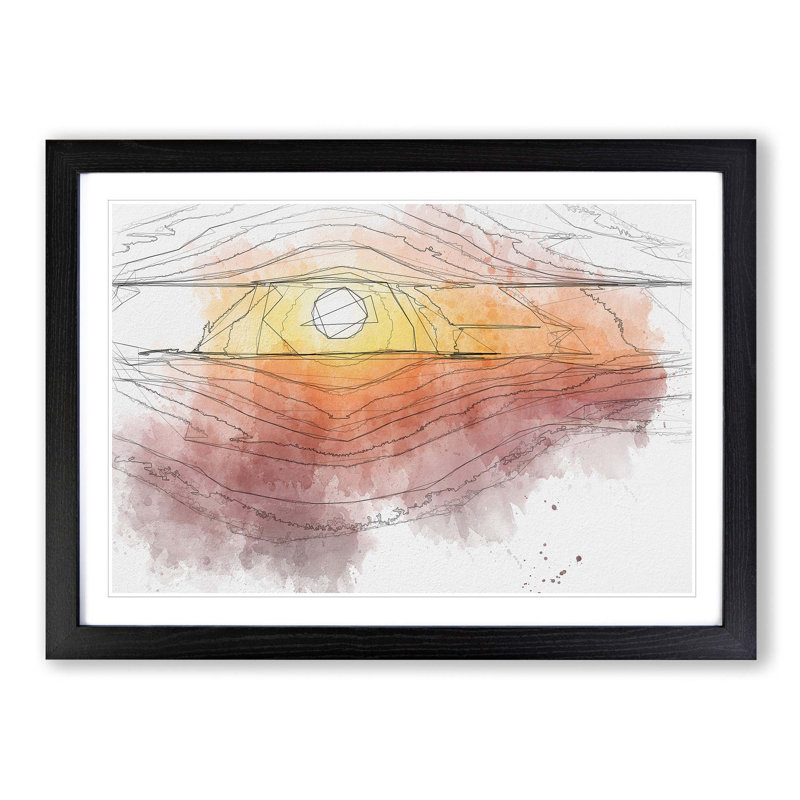 Sunset over the Hills in Abstract - Picture Frame Graphic Art Print, 62cm H x 87cm W x 2cm D, Black Framed