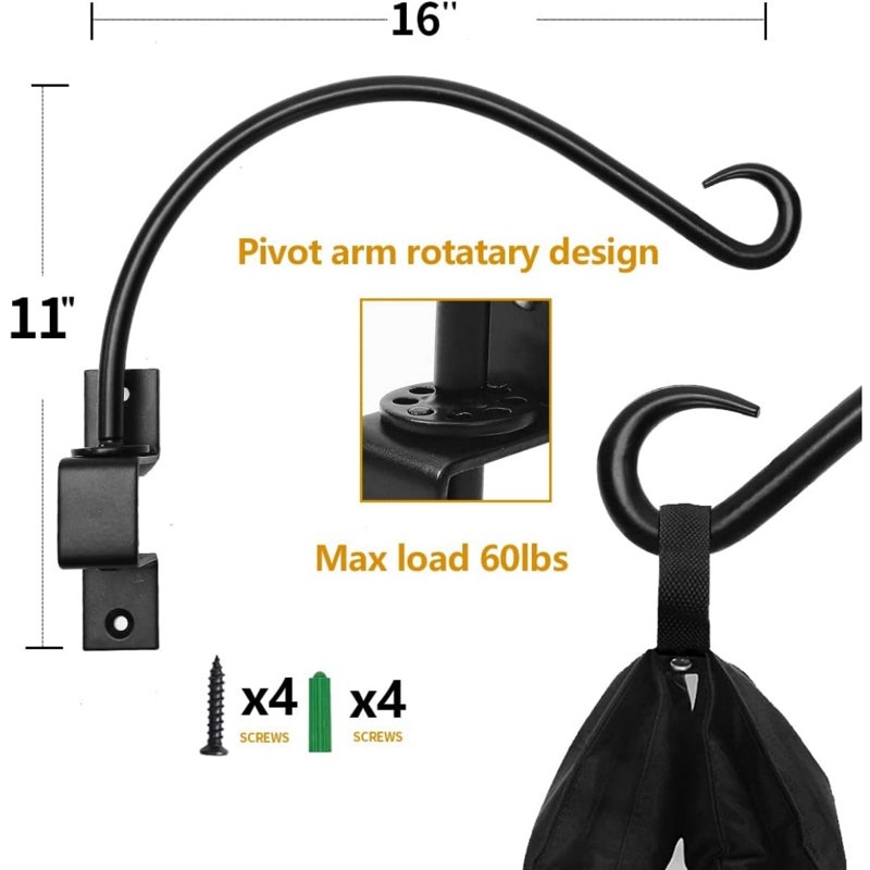 Cintres 16 po pour plantes pivotantes pour l'extérieur - Paquet de 2 - Crochet suspendu pour plantes en fer noir