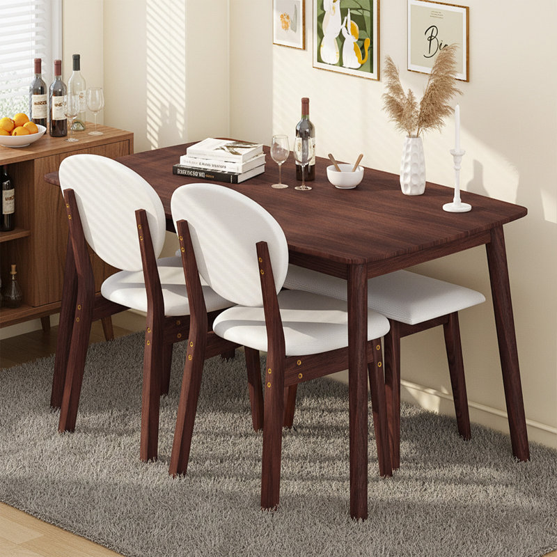 Ensemble de table à manger de 47 po pour 4 personnes, table de cuisine en bois massif avec banc et 2 chaises avec dossier rembourré