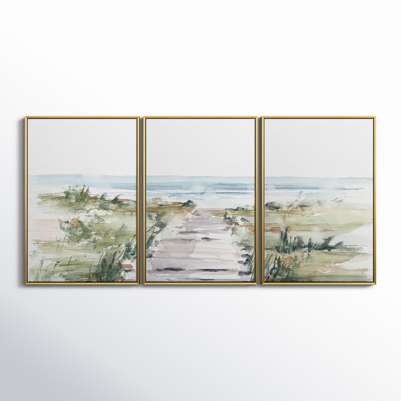 «Ocean Access I», reproduction sur toile 3 pièces, H 40 po x l 78 po x P 2 po, Argent