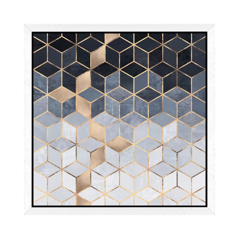 Soft Blue Cubes by Elisabeth Fredriksson - Print on Canvas, 66.04 cm H x 66.04 cm W x 4.445 cm D, White Floater Framed