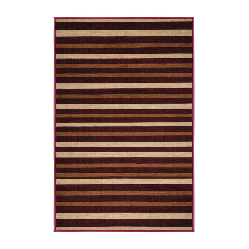 Tapis rouge à rayures horizontales lavable à la machine, Rectangle 4pi x 6 pi