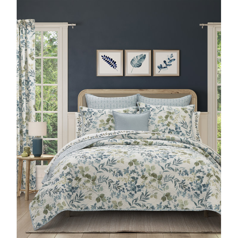 Ensemble de courtepointe Rosewood, Feuille bleue, Courtepointe grand + 2 couvre-oreillers standard