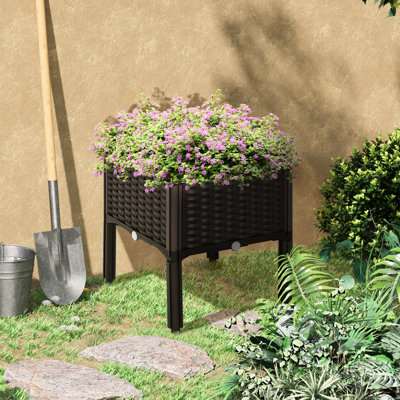 Jardinière surélevée brune à arrosage automatique - ornez un jardin captivant avec des fleurs, des herbes et des légumes dans des pieds de boîte de lit en polypropylène, Nurture