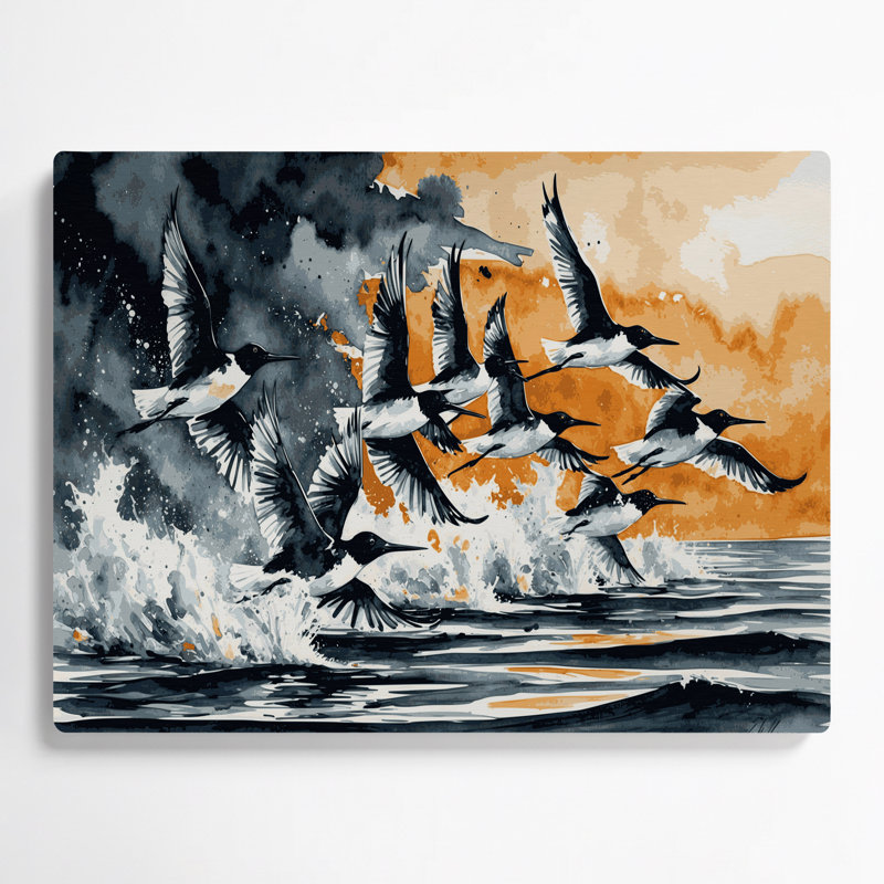 Birds Black Skimmer Beige Metal Wall Art, 132" H x 168" W x 0.05" D