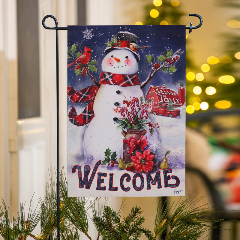 Noël de noël en suède à 2 côtés 18 po x l 13 po de noël grange bonhomme de neige drapeau de jardin