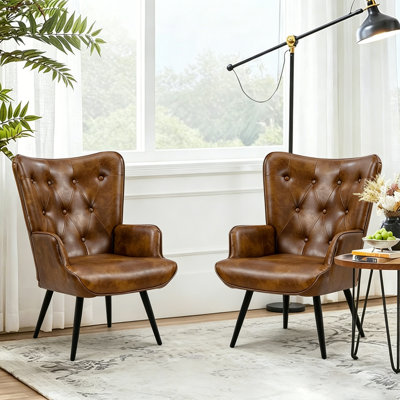 Fauteuil à oreilles en similicuir de 25,5 po de largeur Mid-Century