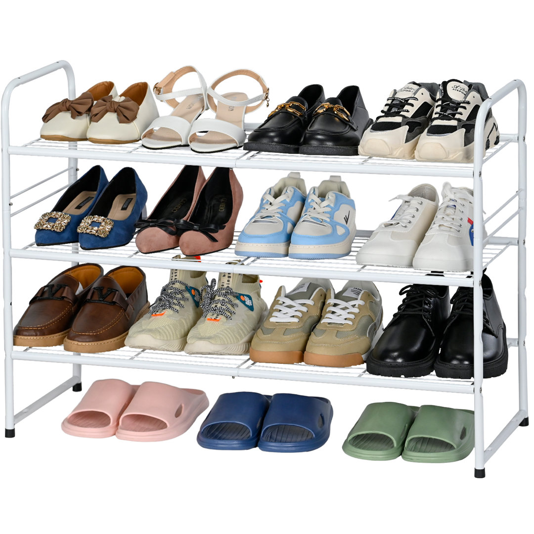 32'' Wide 3-Tier Wire Grid Shoe Rack Shelf for Closet Stackable and Adjustable Rebrilliant 