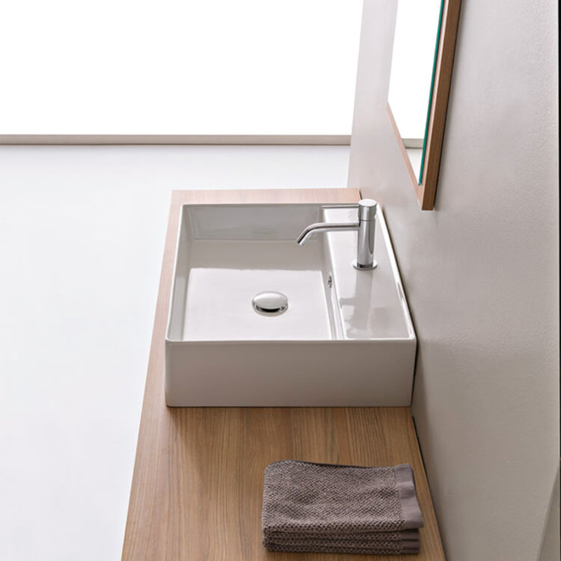 Scarabeo By Nameeks Teorema 18'' Glossy White Ceramic Rectangular Bathroom Sink, 3-Hole