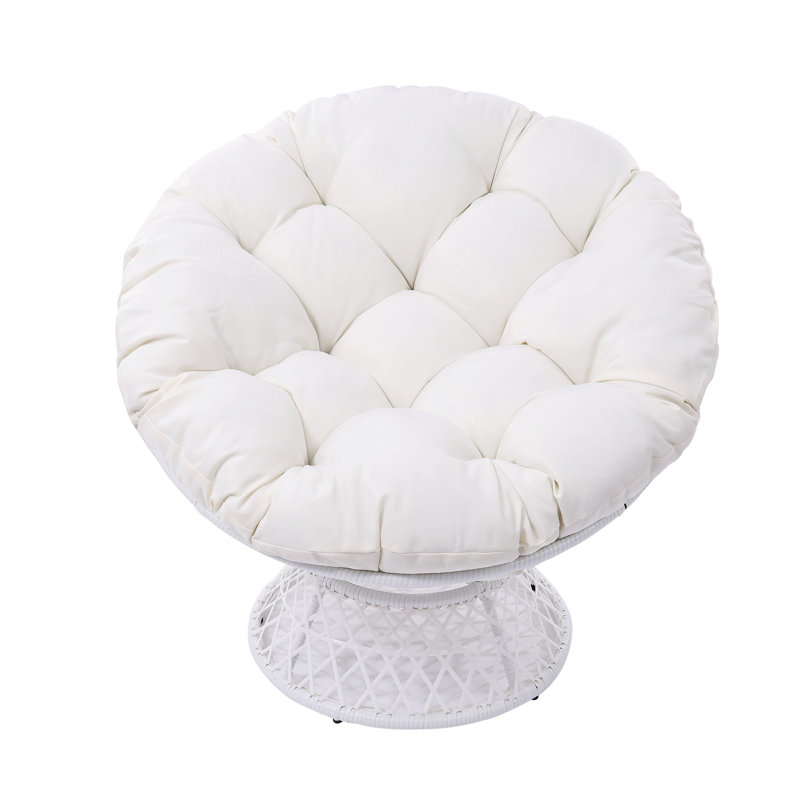 Hubhalsun 360° Swivel Papasan Chair, Round Wicker Papasan Chair with Thick Cushion, 350 lbs Capacity Indoor/Outdoor Papasan Chair for Patio, Living Room, Bedroom