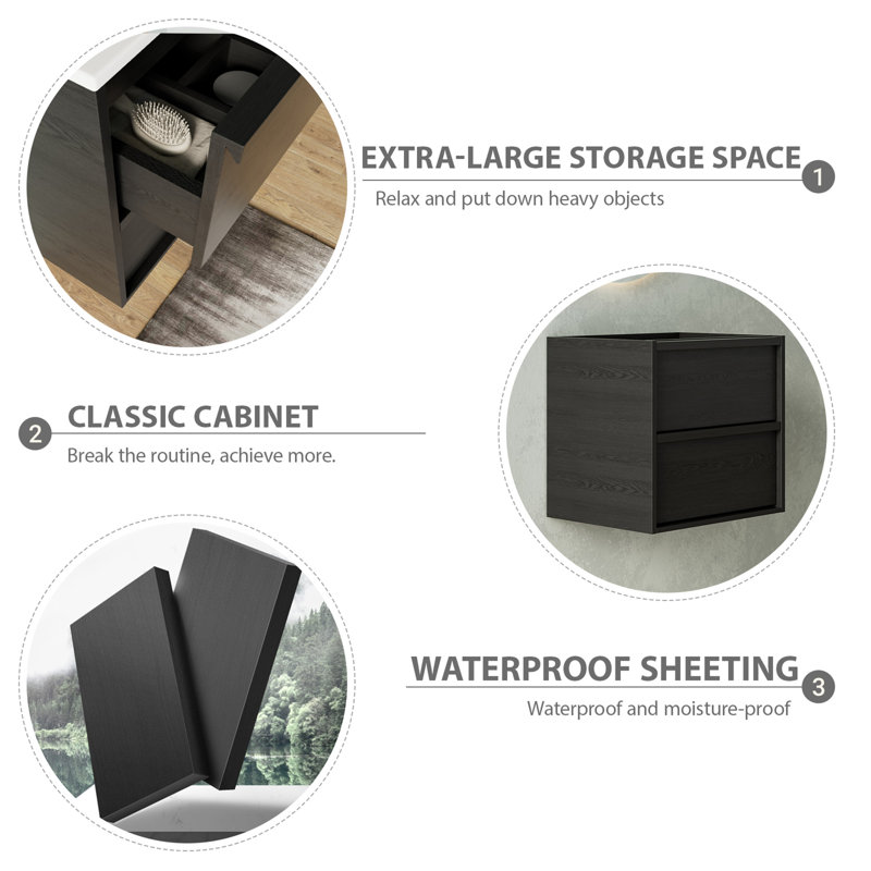 24" / 30" / 36" Modern Floating Wall-Mounted Bathroom Vanity Base Only, Minimalist Single Vanity Cabinet with Soft-Close Drawers (Sink & Countertop Not Included)