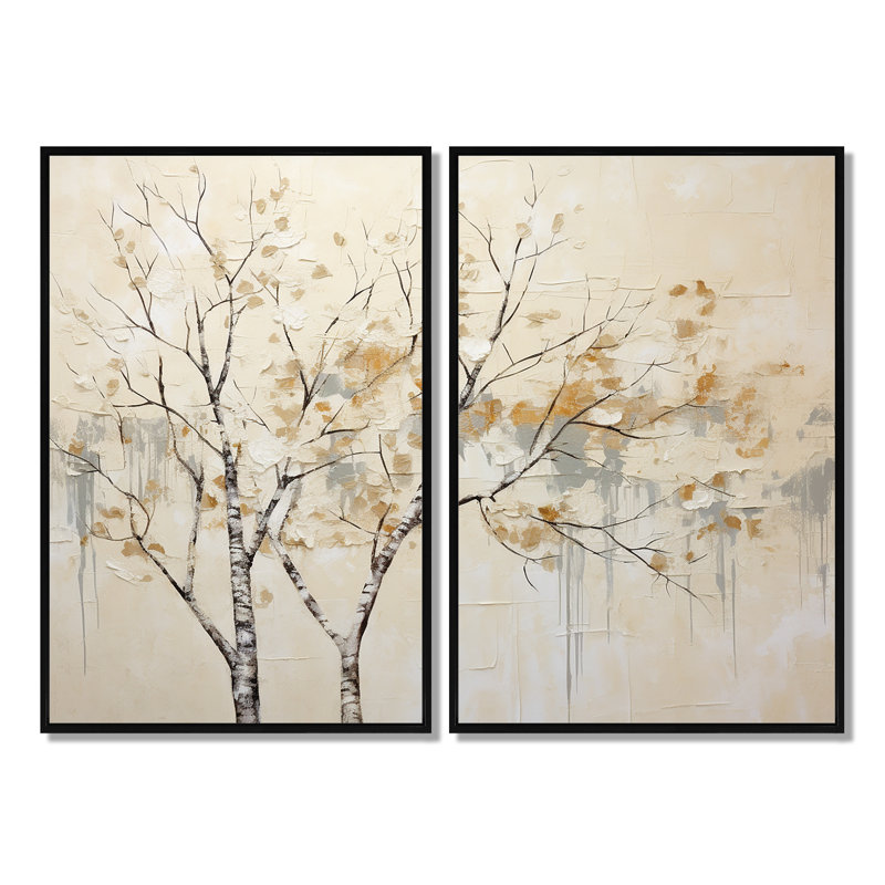 Harmonisation d'arbres beige I - impressions d'art traditionnelles sur toile, H 36 po x l 48 po, Noir