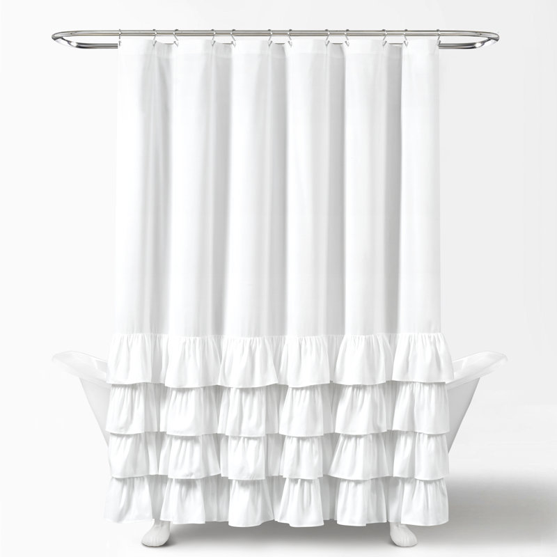 Elegant White Ruffled Polyester Shower Curtain 72" x 72"