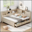 Lit de jour en bois avec tablettes de rangement et 3 tiroirs, parfait pour un décor moderne et élégant-504129509