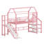 Lit mezzanine en forme de maison avec glissade, escalier, étagères de rangement et conception silencieuse-2043374735