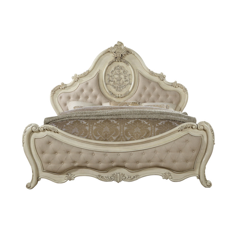 Anastazia Button Tufted Standard Bed, Antique White, King