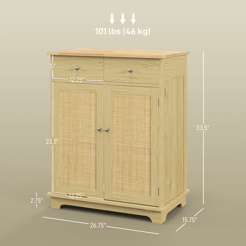 Buffet avec portes en rotin naturel et tablettes réglables