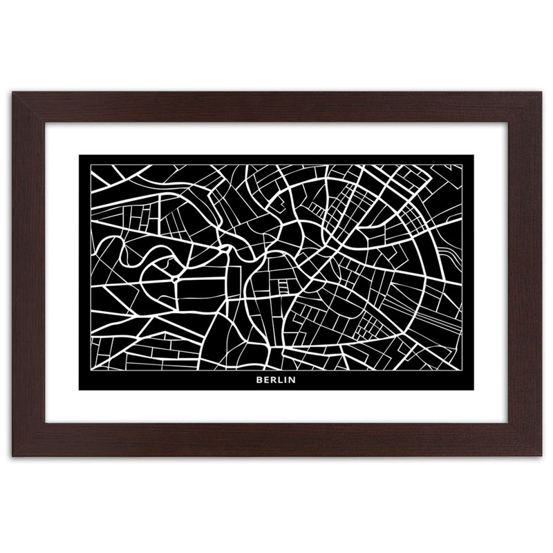 City Map Of Berlin - Single Picture Frame Print, 60cm H x 90cm W, Brown