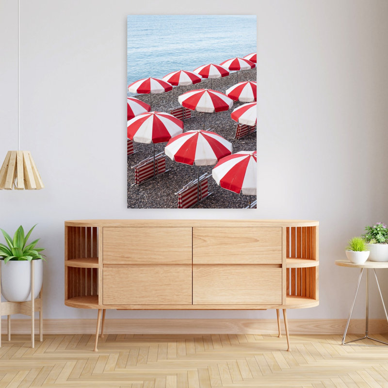 Art mural contemporain plage rayée rouge, H 48 po x l 32 po
