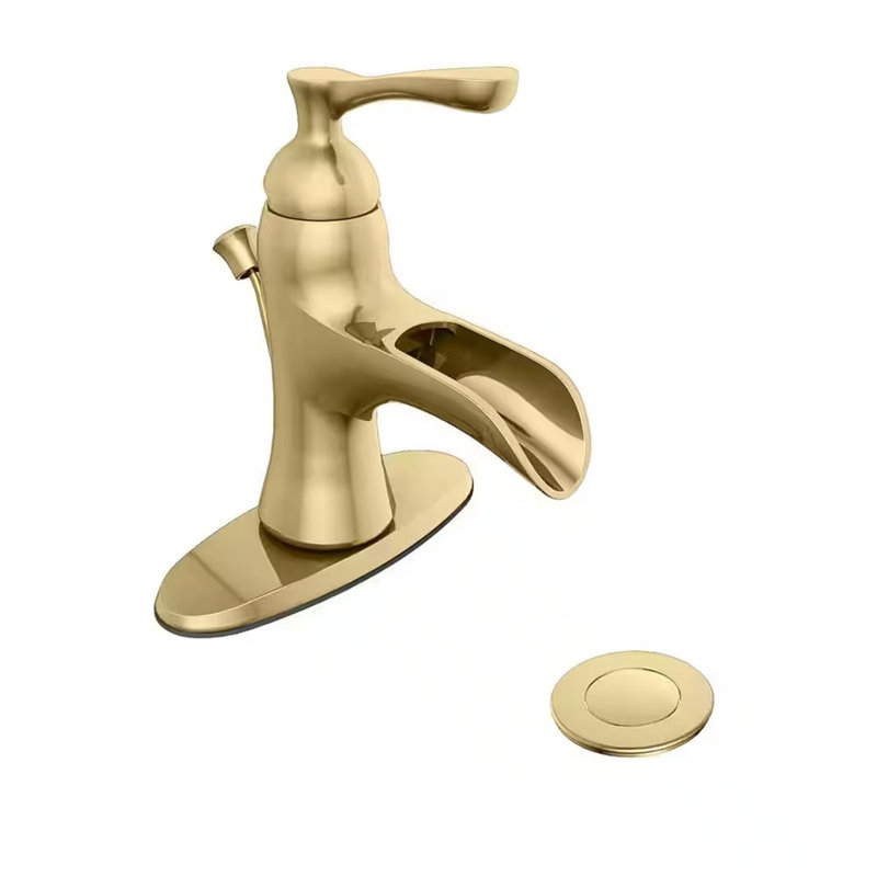 Single-handle Bathroom Faucet with Drain Assembly, Gold