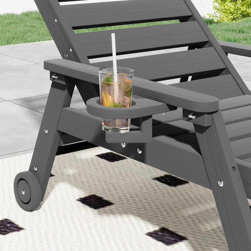 Chaise longue de patio en PEHD 2 pièces Burdge Zealuxe avec roulettes et dossier réglable, Grey