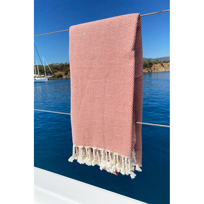 Luxurious Fouta Beach Towel, Tile Red, 37.4 x 74.8 inches | 100% Cotton, High Absorbent, Soft Honeycomb Pattern | Machine Washable for Easy Care, Perfect for Beach, Pool, or Spa Use, Lightweight & Versatile
