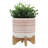 Ceramic Planter for Indoor and Outdoor Use Orange Planter with Aztec Design on Wooden Stand-2090127250-2090127245