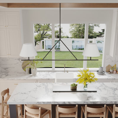 Hinesville 2-Light White Fabric Shade Dimmable Linear Chandelier Pendant Light Fixture