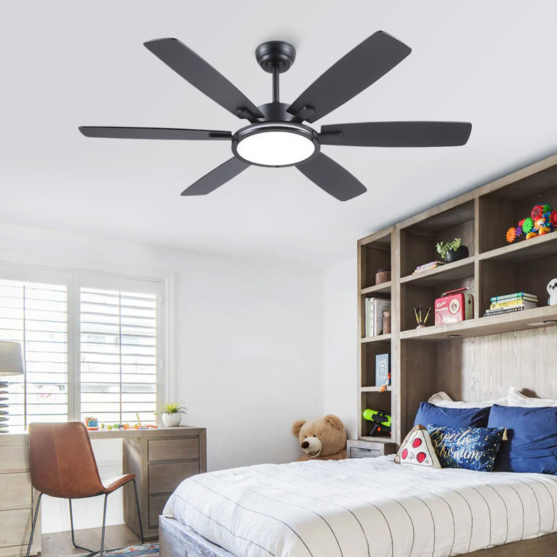 52" 6-blade Ceiling Fans With Lights And Remote Control, Black